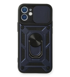 Newface Apple iPhone 12 Kılıf Pars Lens Yüzüklü Silikon - Lacivert