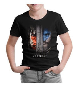Warcraft - Two Worlds One Home Siyah Çocuk Tshirt