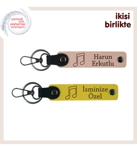 Hayatın Arka Fonunu Temsil Eden Anlamlı Hediye, İsim Yazılı Deri Anahtarlık Seti, Yavru Ağzı-Sarı