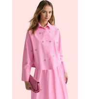 Kadın Düz Desen Basic Gömlek Uzun Kollu Terrycotton Kumaş Yaz Günlük Kullanım Modern Tasarım (Pembe)