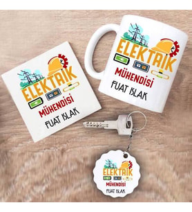 Elektrik Mühendisi Kupa Bardak Altlık ve Anahtarlık Hediye Seti (Model 1)