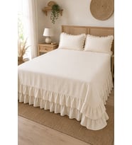Naturel Buldan %100 Pamuk Çift Kat Fırfırlı 3 Parça Çift Kişilik Yatak Örtüsü Takımı 240x260 cm