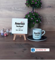 Anestezi Teknisyeni Dekoratif Taş, Türk Kahvesi Fincanı Kırmızı İsme Özel Hediye (Model 5)