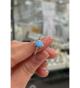 925 Ayar Gümüş Oval mavi Opal Taşlı Vintage Yüzük