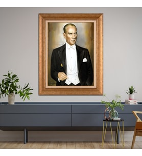 Altın Varaklı Çerçeveli Paspartulu Atatürk Tablo TR0790 (Gold)