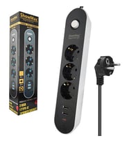 Showmax SH-4628 3lü Akım Korumalı Priz 2 Metre Anahtarlı 10A 2500 Watt 2xusb 1xtype-C (Siyah)