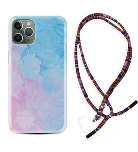 Apple iPhone 11 12 13 14 Pro Max Kılıf Boyun Asklı Rasta Silikon Pink Blue Abstract 1385