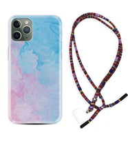 Apple iPhone 11 12 13 14 Pro Max Kılıf Boyun Asklı Rasta Silikon Pink Blue Abstract 1385
