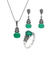 Zümrüt ve Markazit Taşlı 925 Ayar Gümüş Üçlü Set 201021934
