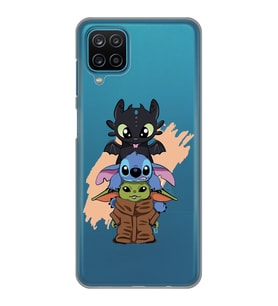 Samsung Galaxy A12/M12 Uyumlu Sevimli Baby Yoda ve Stitch Desenli Şeffaf Telefon Kılıfı