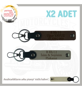 Yol Tutkunlarına, İsim Plaka ve B Rh (-) Kan Grubu, Kişiselleşmiş x2 Anahtarlık, Kül Gri-K Kahve-SK