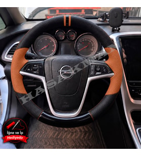 Opel Meriva B Dikme Direksiyon Kılıfı Delikli Deri Parlak Siyah Taba Detay Çift Yüzük ve Dikiş 2010-2017