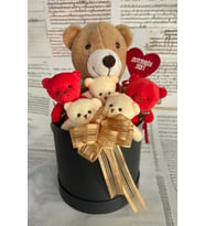 SOLE Anneler  Gününe ÖZEL: Premium Özel Hediye Kutusunda  25 cm Boz Ayıcık ve  5 adet Krem Peluş Minik Ayıcık Buketi (Kırmızı)