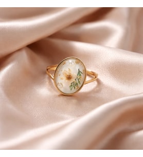 Kadın Çiçek Detaylı Oval Çelik Yüzük
