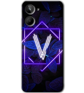 Realme 10 4G Kılıf HD Desen Baskılı Kılıf - Dark Neon Yaprak V Harfi