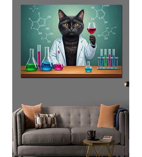 Laboratuvarda Deney Yapan Kedi Doktor Dekoratif Kanvas - Mdf Ahşap Tablo