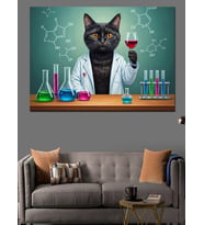 Laboratuvarda Deney Yapan Kedi Doktor Dekoratif Kanvas - Mdf Ahşap Tablo