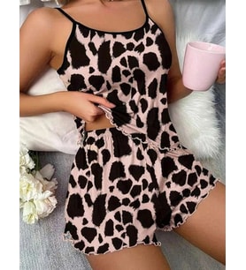 Amora Secret Leopar Desenli Askılı Şortlu Pijama Takımı