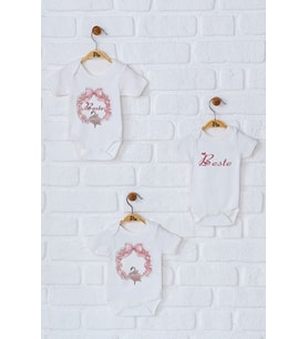 Pia Baby Premium %100 Pamuk İsme Özel Organik Baskılı Üçlü Set Çıtçıtlı Bebek Body Zıbın Modelleri 5025-18 (Ekru)