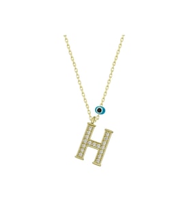 Gümüş Nazar Gold H Harfi Kadın Kolye CSR2184332