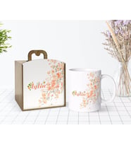 BK Gift Kişiye Özel Ahşap Kutuda Çiçek Temalı Beyaz Kupa Bardak-1