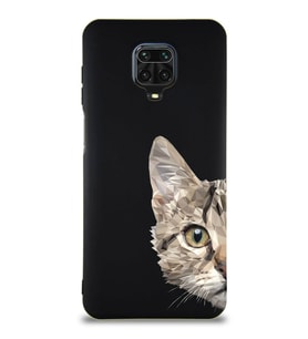 Xiaomi Redmi Note 9S Soft Premier Kapak Catface Tasarımlı Silikon Kılıf - Siyah (Şeffaf)