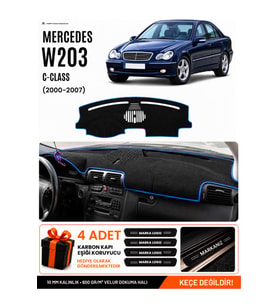 MERCEDES W203 C-CLASS (2000-2007) Uyumlu Torpido Örtüsü Torpido Kılıfı - Siyah Mavi