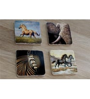 Zebra Fil ve Atlar Doğal Taş Bardak Altlığı 4'lü set - Natural Stone Coasters