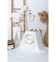Pia Baby Premium %100 Pamuk İsim Yazılı Kız Bebek Hastane Çıkışı Battaniyeli Bebek Hediye Seti 5049-04 (Ekru)
