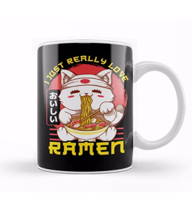 Cute & Funny I Just Really Love Ramen Anime Cat Kupa Bardak Porselen