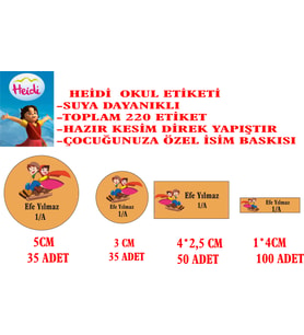 HEİDİ TEMALI OKUL ETİKETİ SETİ İSİME ÖZEL