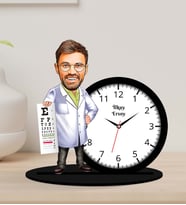 Kişiye Özel Karikatürlü Göz Doktoru Ahşap Biblo Masa Saati