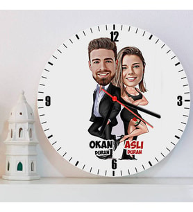 Gizli Ajan Sevgililer Karikatürlü Sevgiliye Hediye Kişiye Özel Duvar Saati