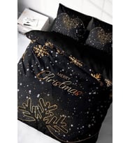 Yılbaşı Çift Kişilik Nevresim ( Lastikli Çarşaflı ) %100 Pamuk Saten Black Noel