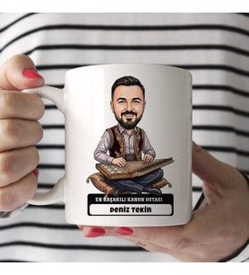 Kanun Ustası Müzisyen Erkek Karikatürlü Kupa Bardak
