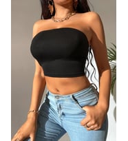 Liona Kadın Siyah Straplez Crop Top Bluz