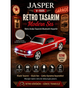 Jasper Jpr-1505 Kırmızı 10w Bluetooth Hoparlörlü Retro Araba Tasarım – Fm Radyo, Usb, Tf Kart, Aux V