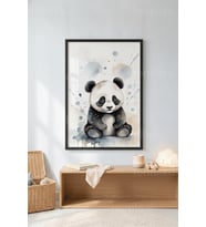 Panda Aşkı Minimalist Sevimli Hayvan Portresi 1. Kalite Ahşap Çerçeveli Tablo