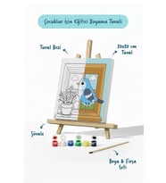 Pencere ve Kuş Temalı Çocuk Boyama Tuvali – Şövaleli Eğitici Boyama Seti 20x20 cm