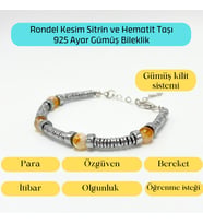 Sertifikalı Rondel Kesim Sitrin ve Hematit  925 Ayar Doğal Taş Gümüş Bileklik 6mm