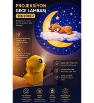 Projeksiyon Gece Lambası Sensörlü Bebek Odası Uyku Lambası Sevimli Ayıcık Görselli 5 Lümen Led Işık