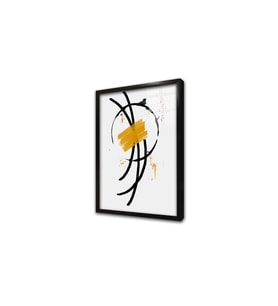 Line Art Sarı Siyah Soyut Çerçeveli Cam Tablo