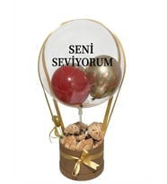 gold bordo peluş ayıcık ve kişiselleştiriliebilir balonlu süs kutusu