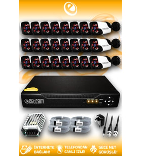 ELITCAM 24 Kameralı Panda 24 Dış Kamera Set HDD'siz Full HD Gece Görüşlü Güvenlik Kamerası Sistemi