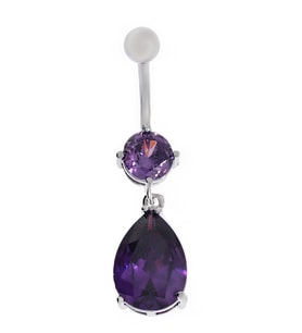 Kadın İkili Mor Taş Detay Sallantılı Çelik Piercing (Gümüş Gri)
