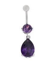 Kadın İkili Mor Taş Detay Sallantılı Çelik Piercing (Gümüş Gri)