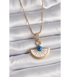 316L Çelik Gold Renk Zincir Zirkon Taş Detaylı Nazar Boncuk Göz Model Kadın Kol - SSSSSS7430-2