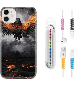 Apple iPhone 11 12 13 Mini Kılıf Kablo Koruma Spiral Silikon Ateş Kartalı 1766