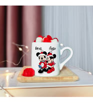 Minnie Mouse & Mickey Mouse Çift Tasarımlı Ahşap Tabaklı Kişiye Özel Türk Kahvesi Fincanı