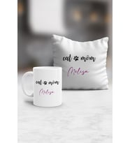 Kişiye Özel Cat Mom Kupa ve Yastık Hediye Seti Kedi Annesi -2- (Beyaz)